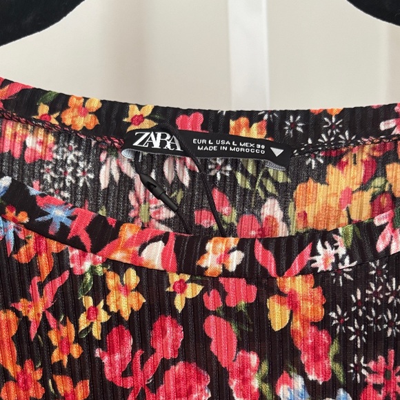 Zara Micro Pleated Floral Ruffle Long Sleeve Multicolored Mini Dress Size Large - Picture 5 of 5